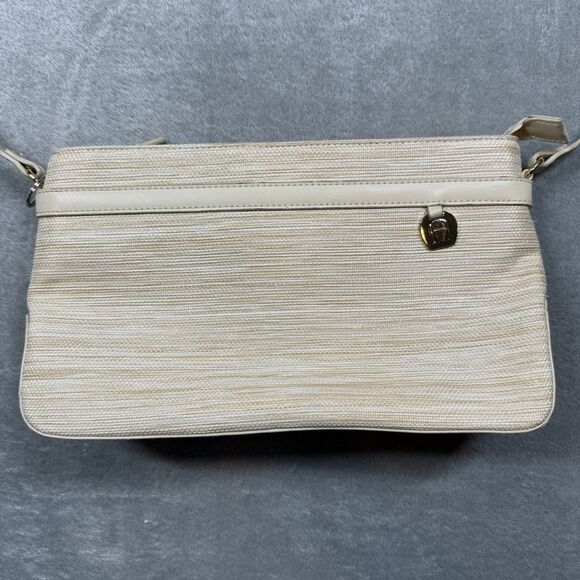 Etienne Aigner Shoulder Bag Beige Jute & Polyester Multi-Compartment Classic - Picture 1 of 16